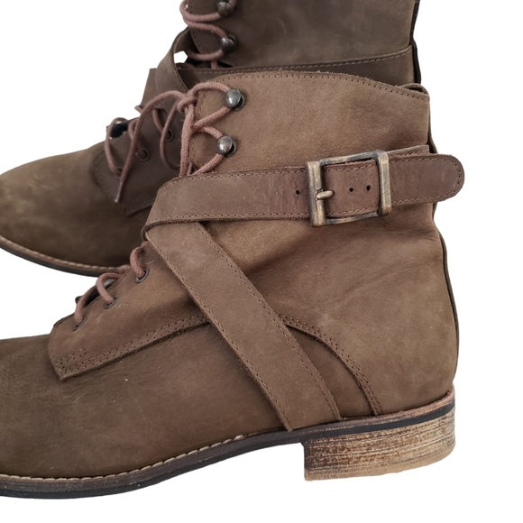 Renvy Spain Brown Nubuck Leather Lace Up & Straps Moto Boots - Picture 4 of 10